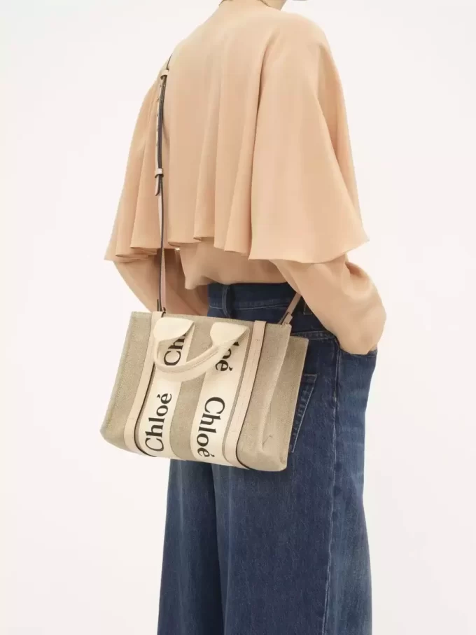 Bolso tote Woody pequeño en lino Bolso tote Woody pequeño en lino