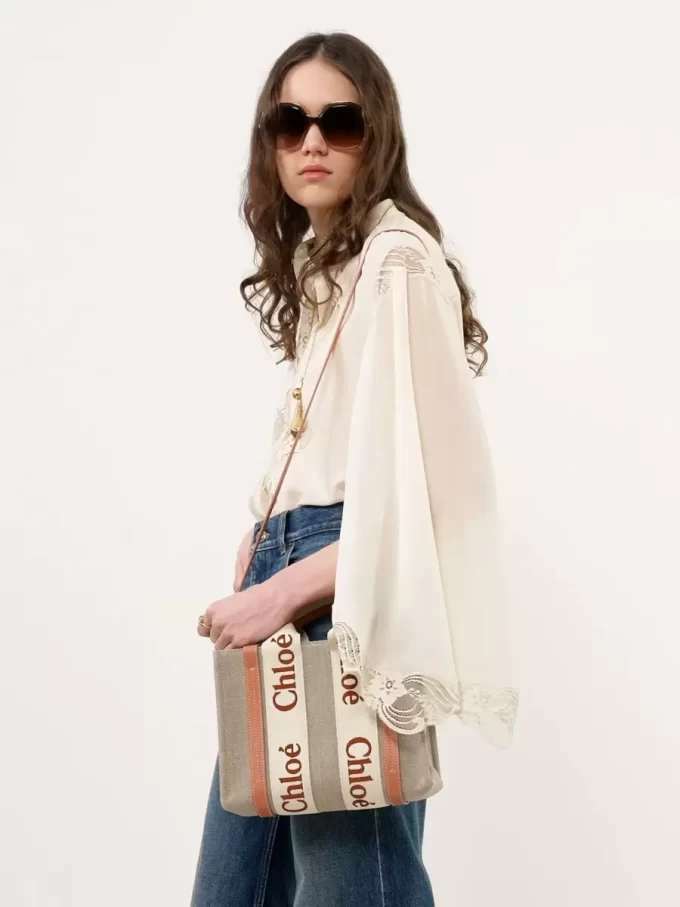 Bolso tote Woody pequeño en lino Bolso tote Woody pequeño en lino
