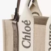 Bolso tote Woody pequeño en lino y piel Bolso tote Woody pequeño en lino y piel