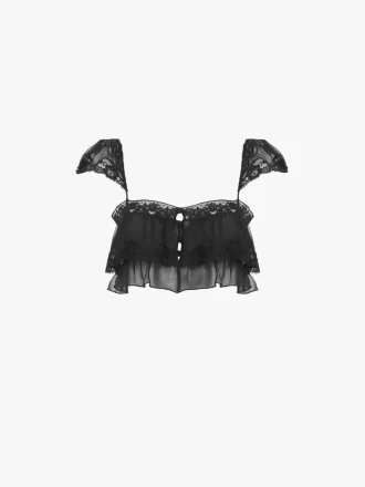 Bralette con volantes en muselina de seda y encaje