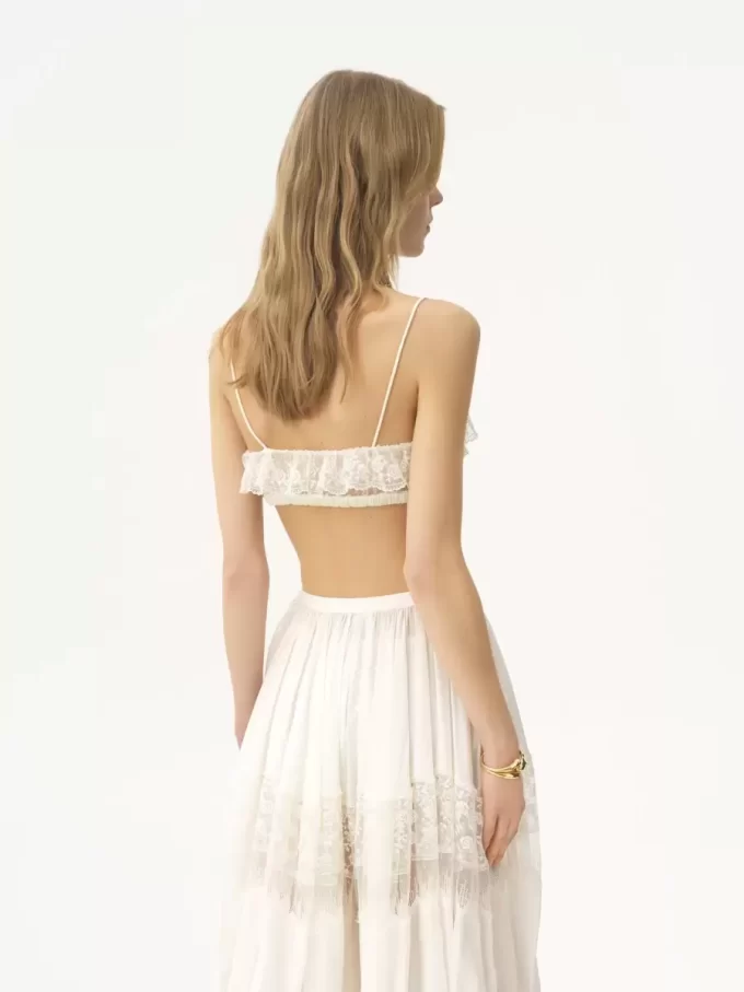 Bralette de tirantes finos con volantes en encaje bordado