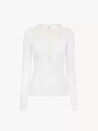 Camisa Henley con cuello en punto de lana superfina y encaje