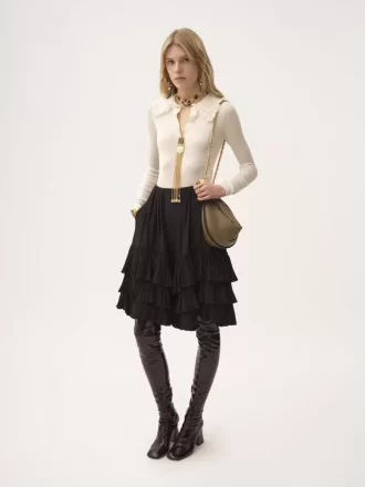 Camisa Henley con cuello en punto de lana superfina y encaje