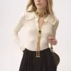 Camisa Henley con cuello en punto de lana superfina y encaje