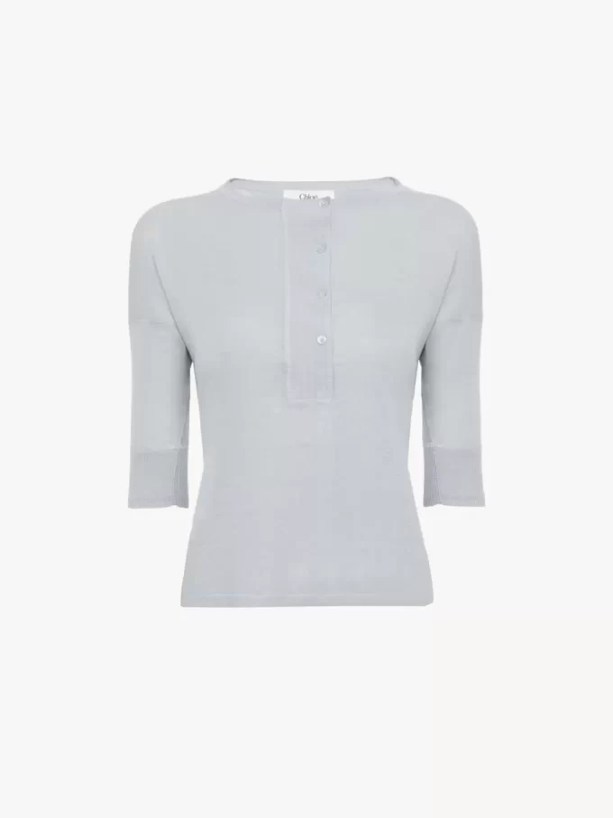 Camisa Henley de manga corta en punto de lino y seda Camisa Henley de manga corta en punto de lino y seda