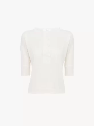 Camisa Henley de manga corta en punto de lino y seda