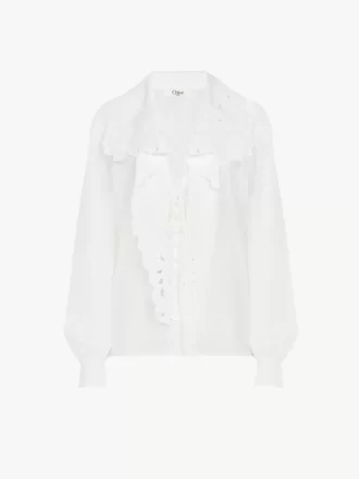 Camisa lavallière bordada de popelina de algodón