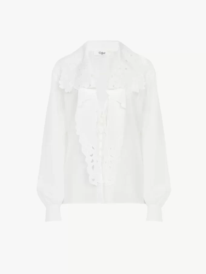 Camisa lavallière bordada de popelina de algodón