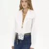 Camisa lavallière bordada de popelina de algodón