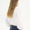 Camisa lavallière bordada de popelina de algodón
