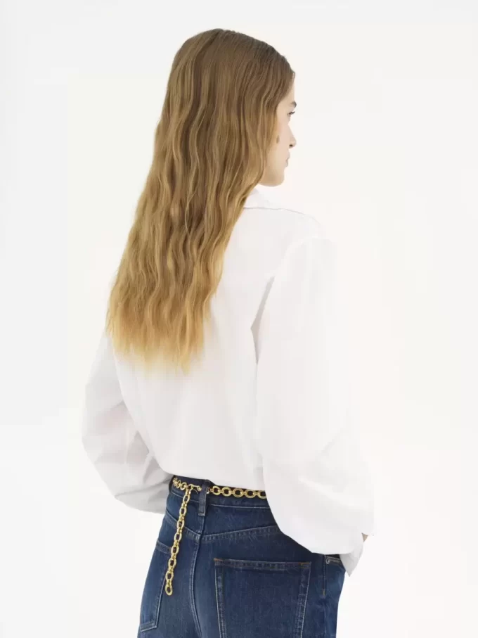 Camisa lavallière bordada de popelina de algodón