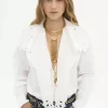 Camisa lavallière bordada de popelina de algodón