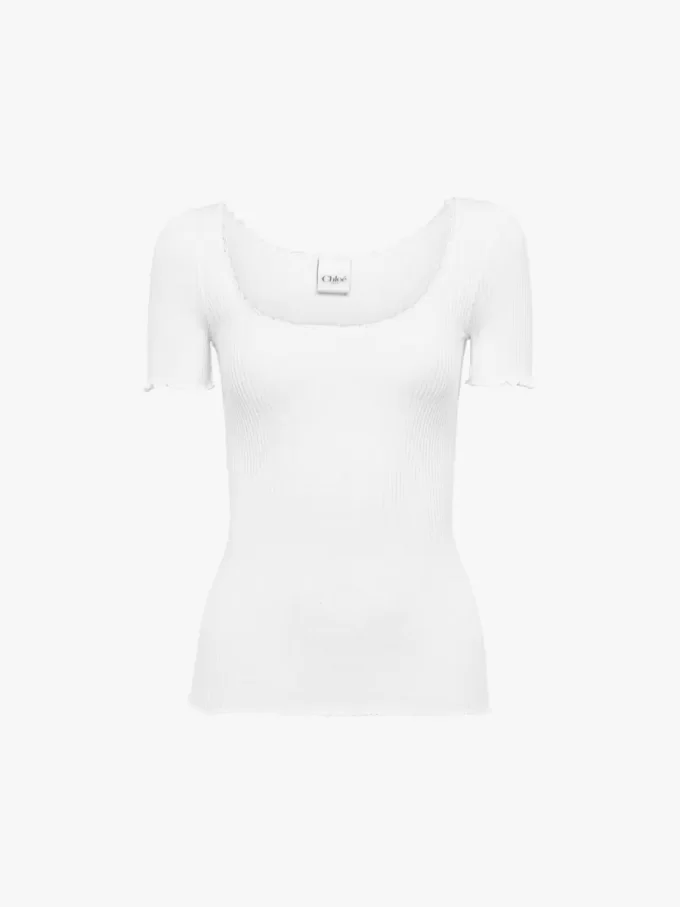 Camiseta ajustada de cuello redondo en algodón