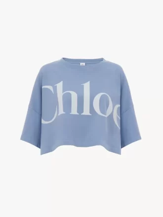 Camiseta corta de punto de algodón con logotipo cuadrado