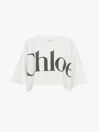 Camiseta corta de punto de algodón con logotipo cuadrado