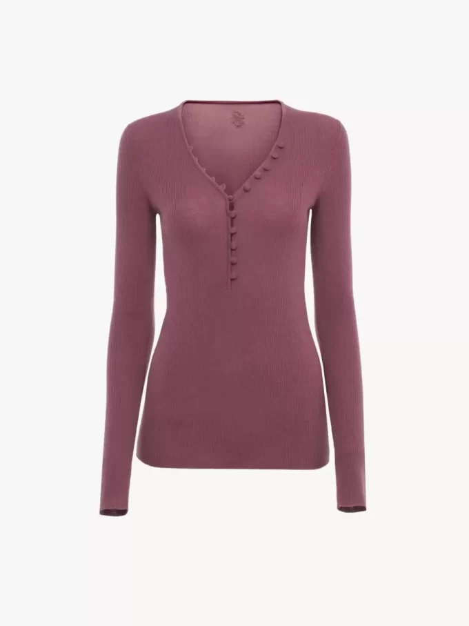 Camiseta henley de punto de lana merino Camiseta henley de punto de lana merino