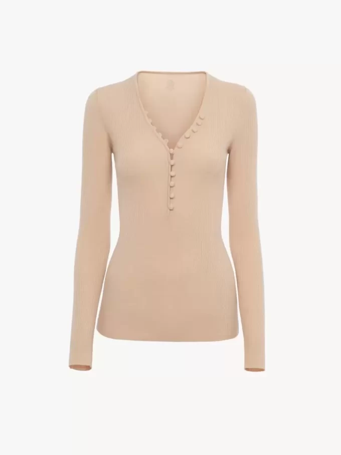 Camiseta henley de punto de lana merino Camiseta henley de punto de lana merino