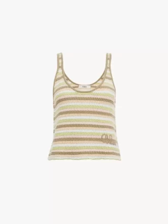 Camiseta sin mangas corta con logotipo en tejido de crochet de algodón