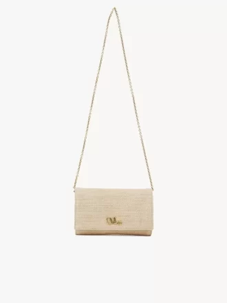 Cartera con solapa y cadena Chloé Iconic en fibras efecto rafia
