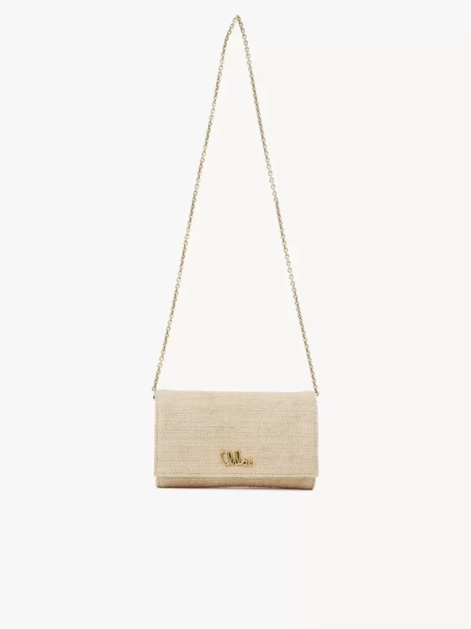Cartera con solapa y cadena Chloé Iconic en fibras efecto rafia