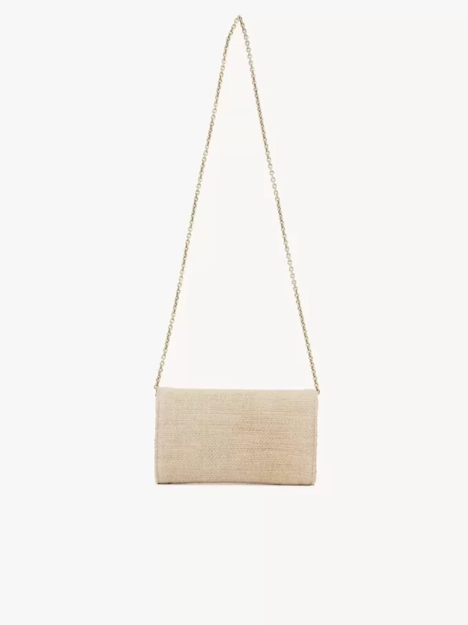 Cartera con solapa y cadena Chloé Iconic en fibras efecto rafia