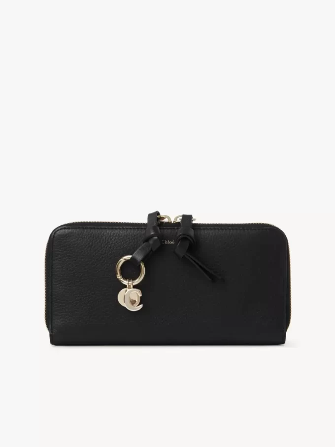 Cartera larga con cremallera Alphabet en piel granulada