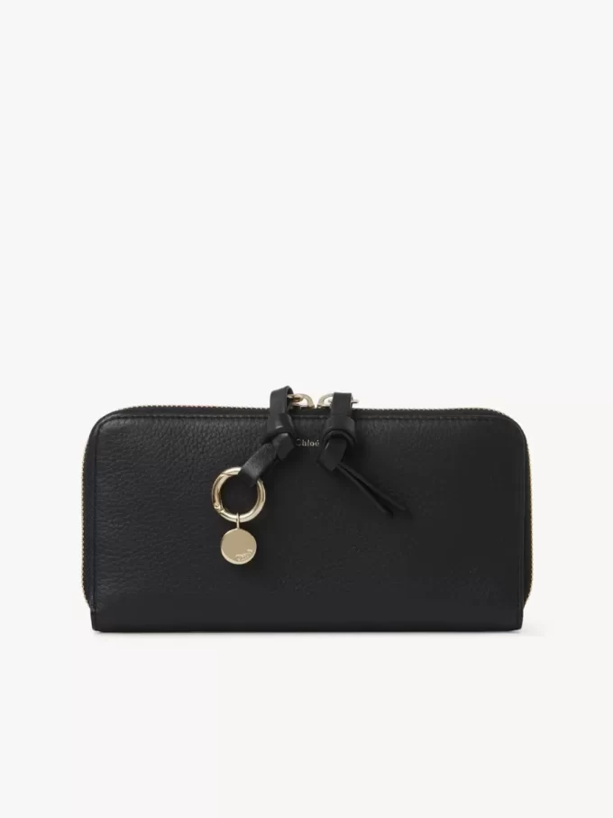 Cartera larga con cremallera Alphabet en piel granulada