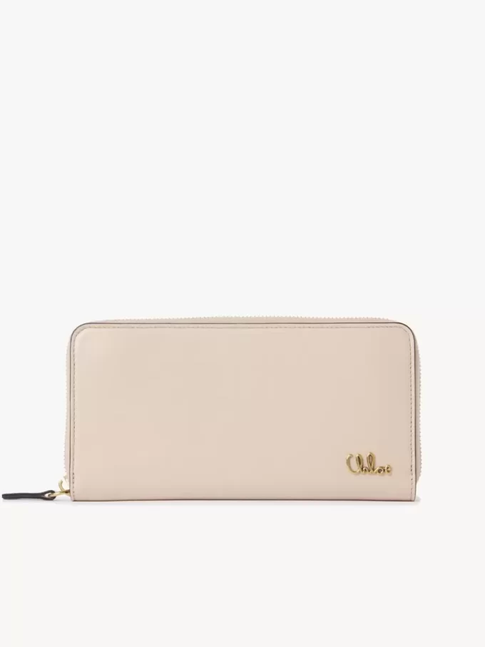 Cartera larga con cremallera Chloé Iconic en piel brillante