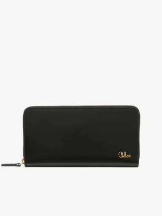 Cartera larga con cremallera Chloé Iconic en piel brillante