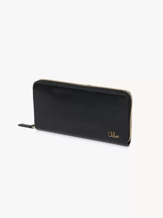 Cartera larga con cremallera Chloé Iconic en piel brillante