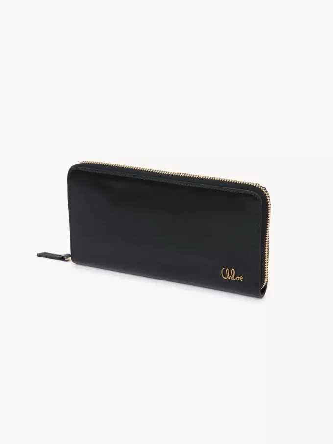 Cartera larga con cremallera Chloé Iconic en piel brillante