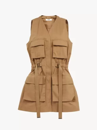Chaleco utilitario en gabardina ligera de algodón