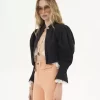 Chaqueta corta con mangas abullonadas en faille de seda