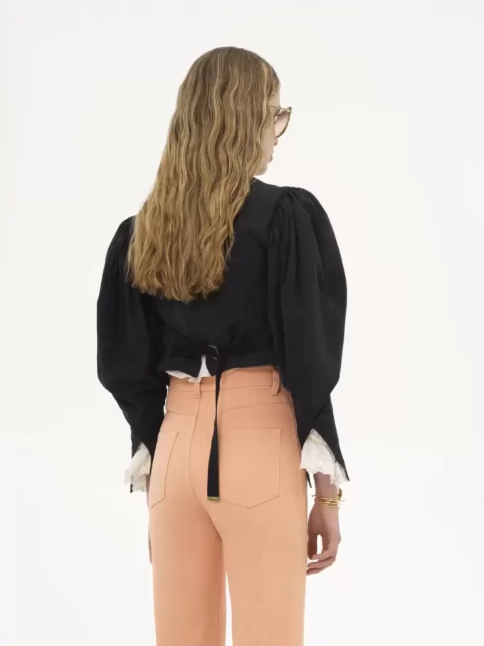 Chaqueta corta con mangas abullonadas en faille de seda