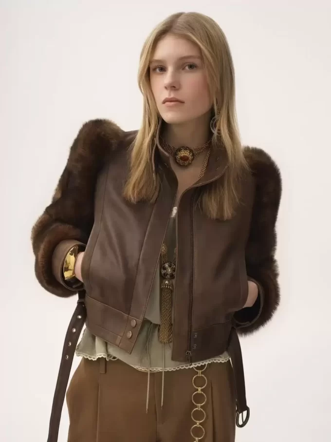 Chaqueta corta de cuello alto en piel Chaqueta corta de cuello alto en piel