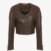 Chaqueta corta de piel con cuello redondo