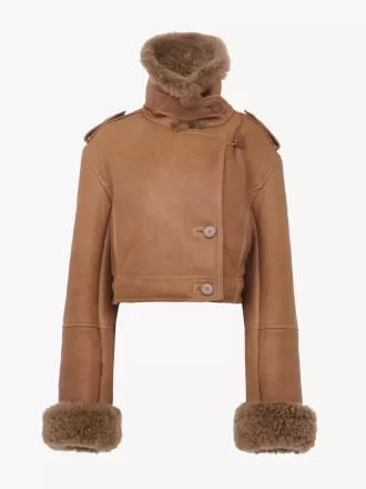 Chaqueta corta de piel estilo caja