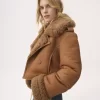 Chaqueta corta de piel estilo caja