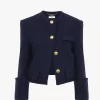 Chaqueta cuadrada sin cuello de cuadros de lana