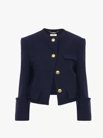 Chaqueta cuadrada sin cuello de cuadros de lana