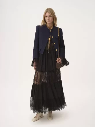 Chaqueta cuadrada sin cuello de cuadros de lana