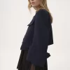 Chaqueta cuadrada sin cuello de cuadros de lana