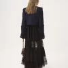 Chaqueta cuadrada sin cuello de cuadros de lana