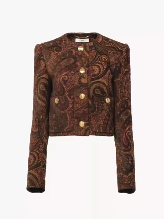 Chaqueta cuadrada sin cuello en jacquard tapiz