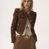 Chaqueta cuadrada sin cuello en jacquard tapiz