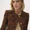 Chaqueta cuadrada sin cuello en jacquard tapiz
