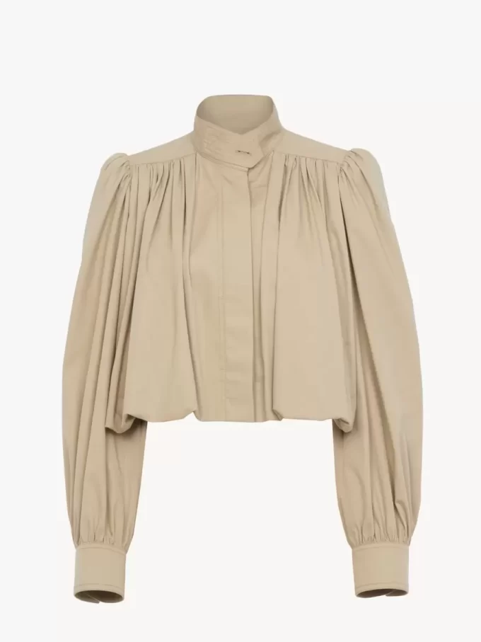 Chaqueta de boule fruncida en gabardina de algodón