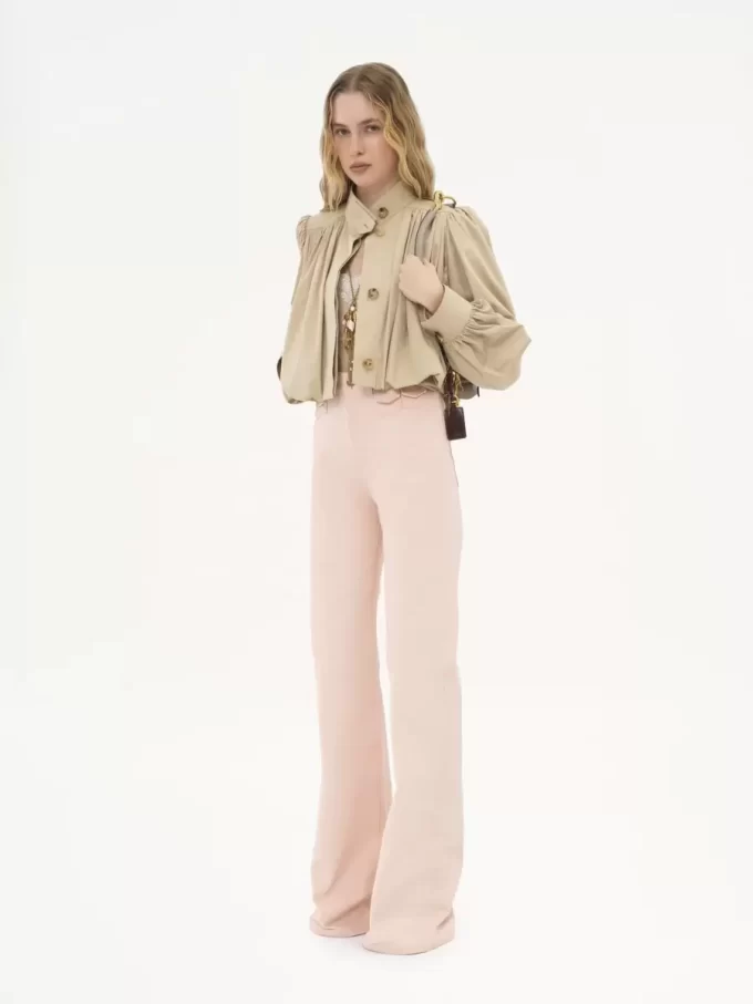 Chaqueta de boule fruncida en gabardina de algodón