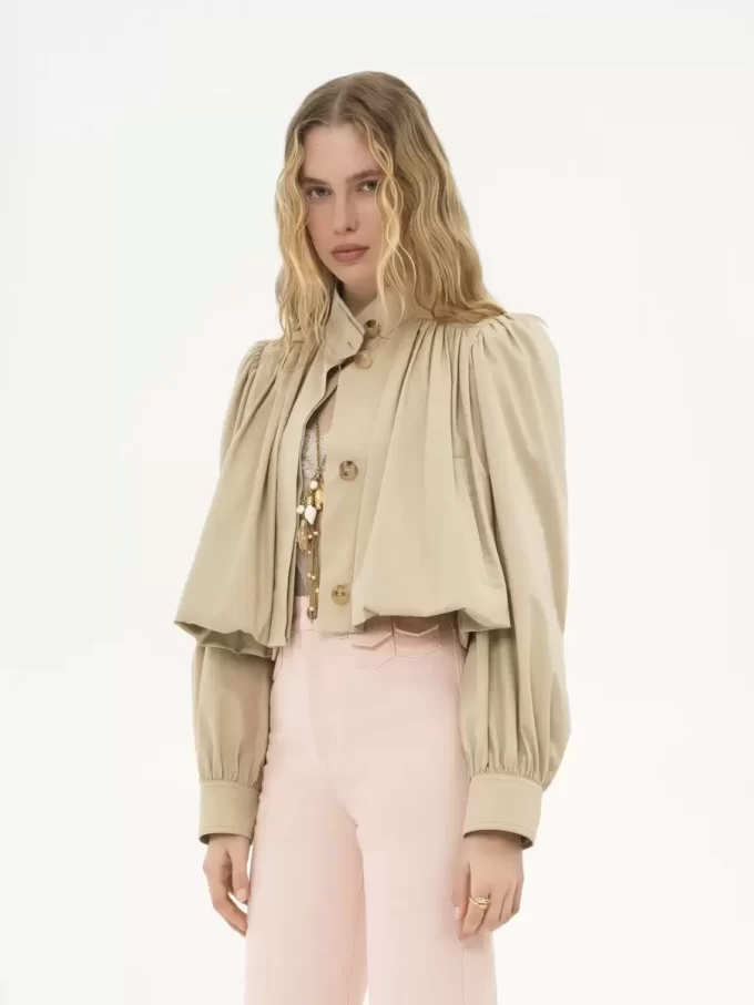 Chaqueta de boule fruncida en gabardina de algodón