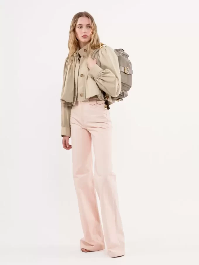 Chaqueta de boule fruncida en gabardina de algodón